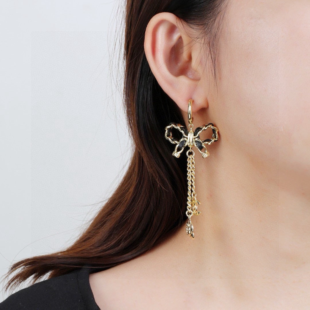 Chanel Lambskin Leather Bow Earrings
