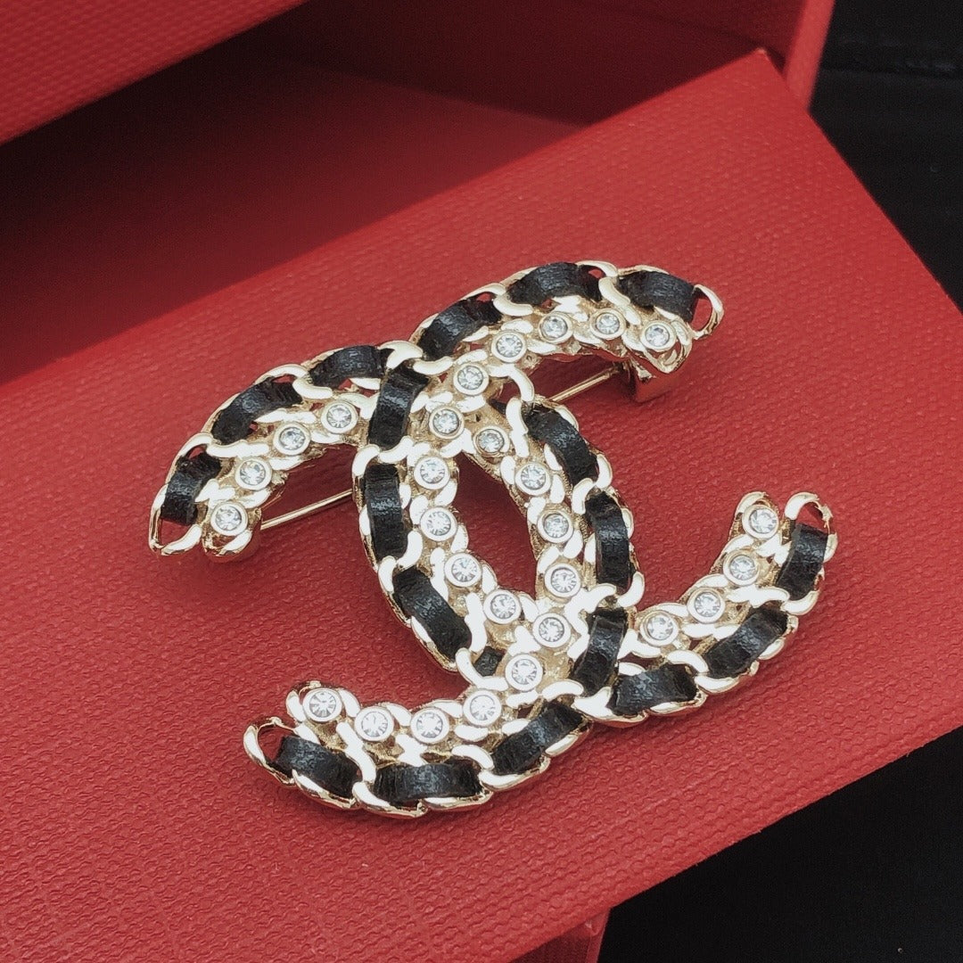 Chanel Leather & Brass Brooch