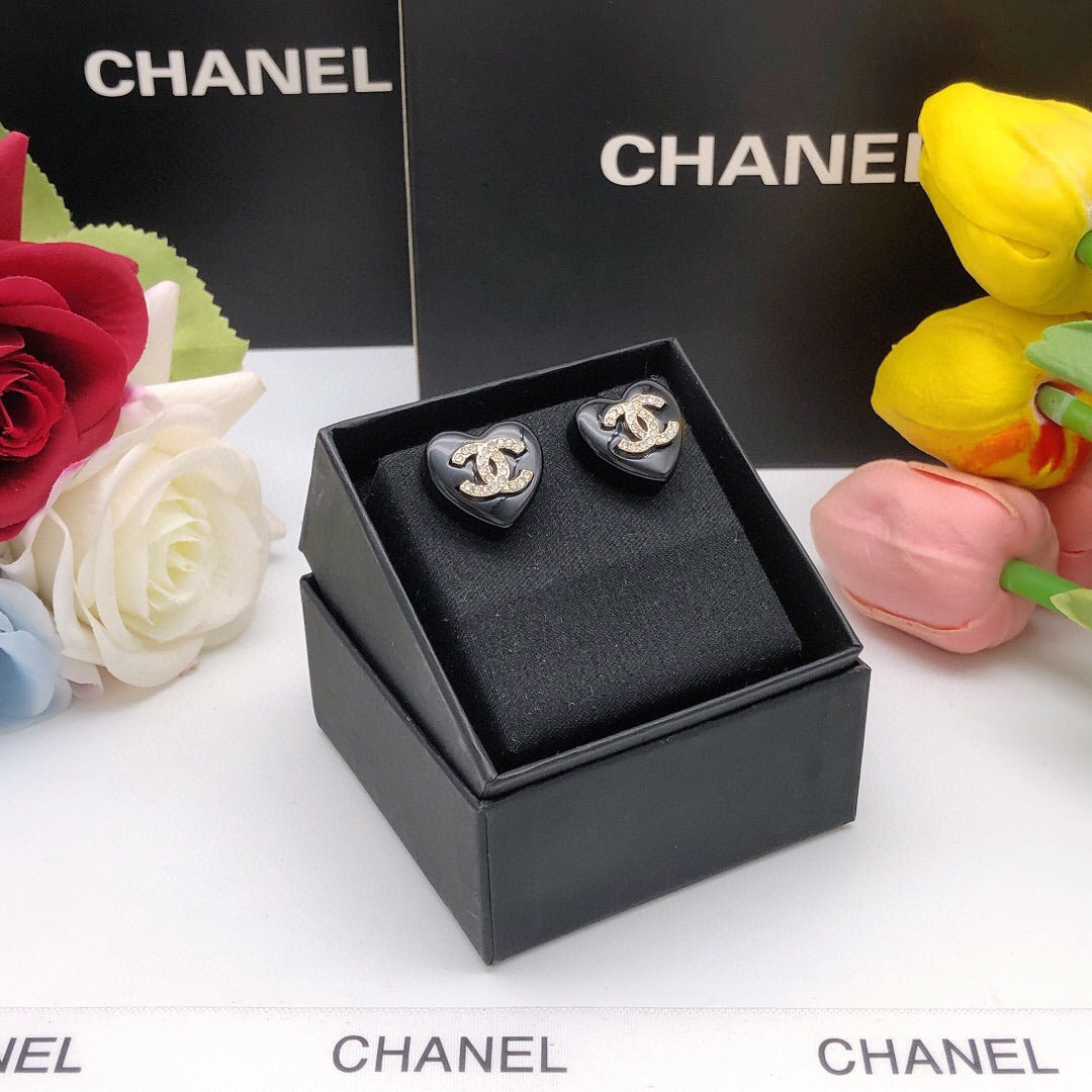 Chanel Black Heart Earrings