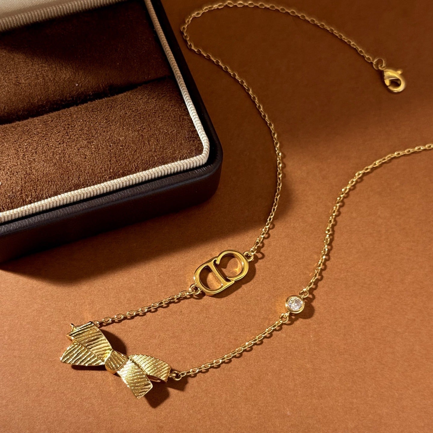 Dior Gold Brass Bow Necklace