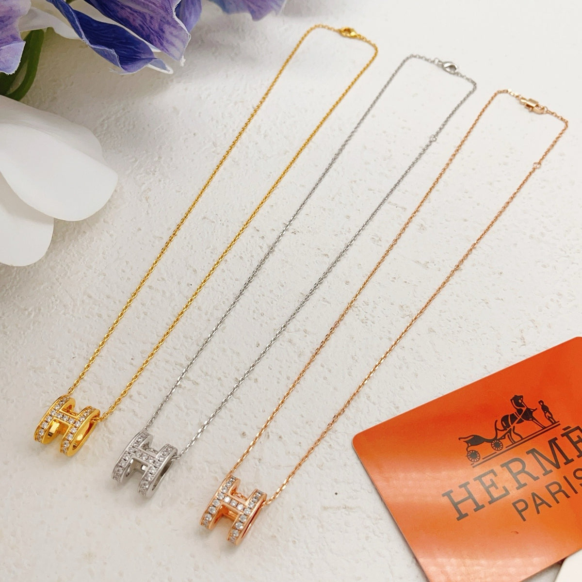 Hermes Brass Pave Necklace
