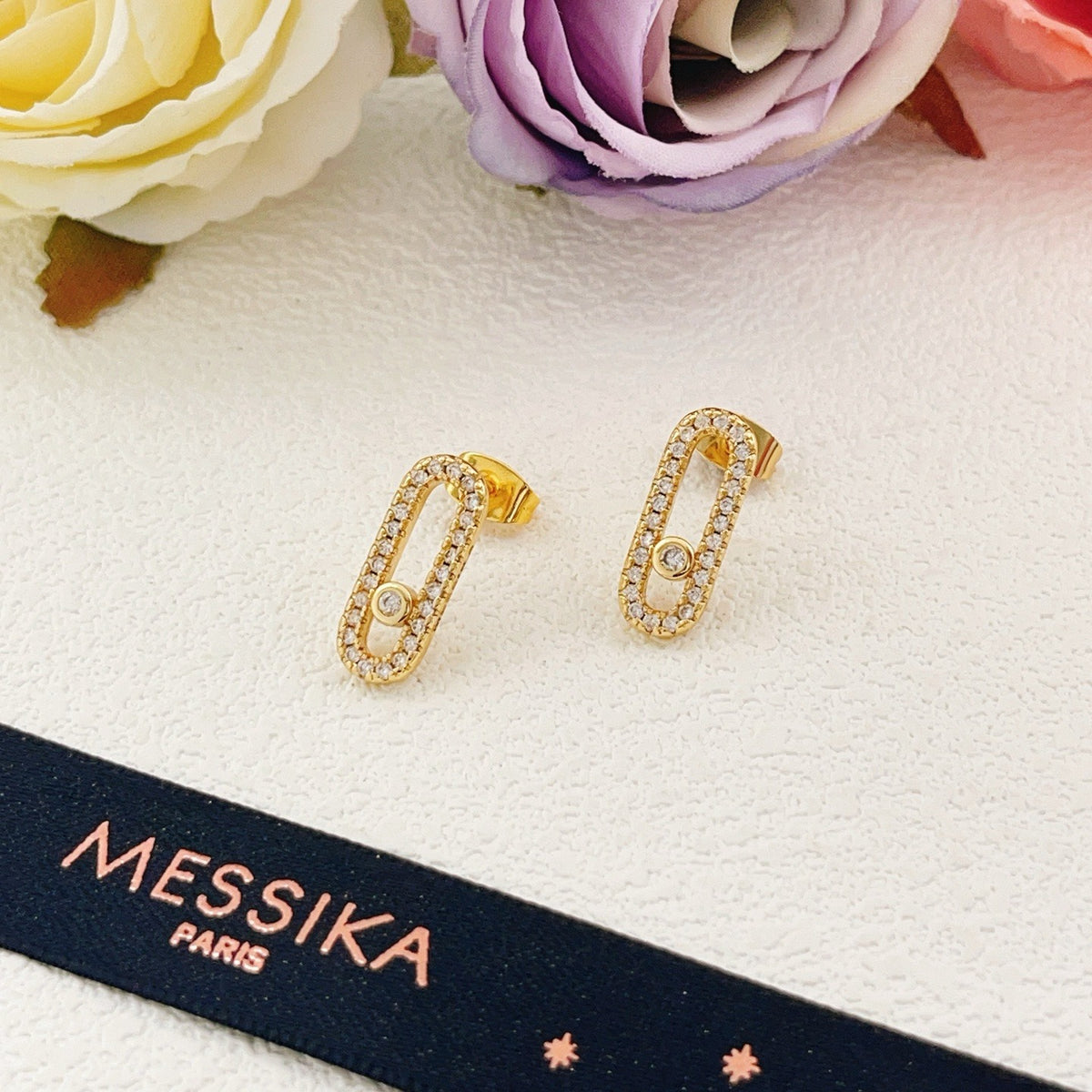 Messika Gold Brass Pave Earrings