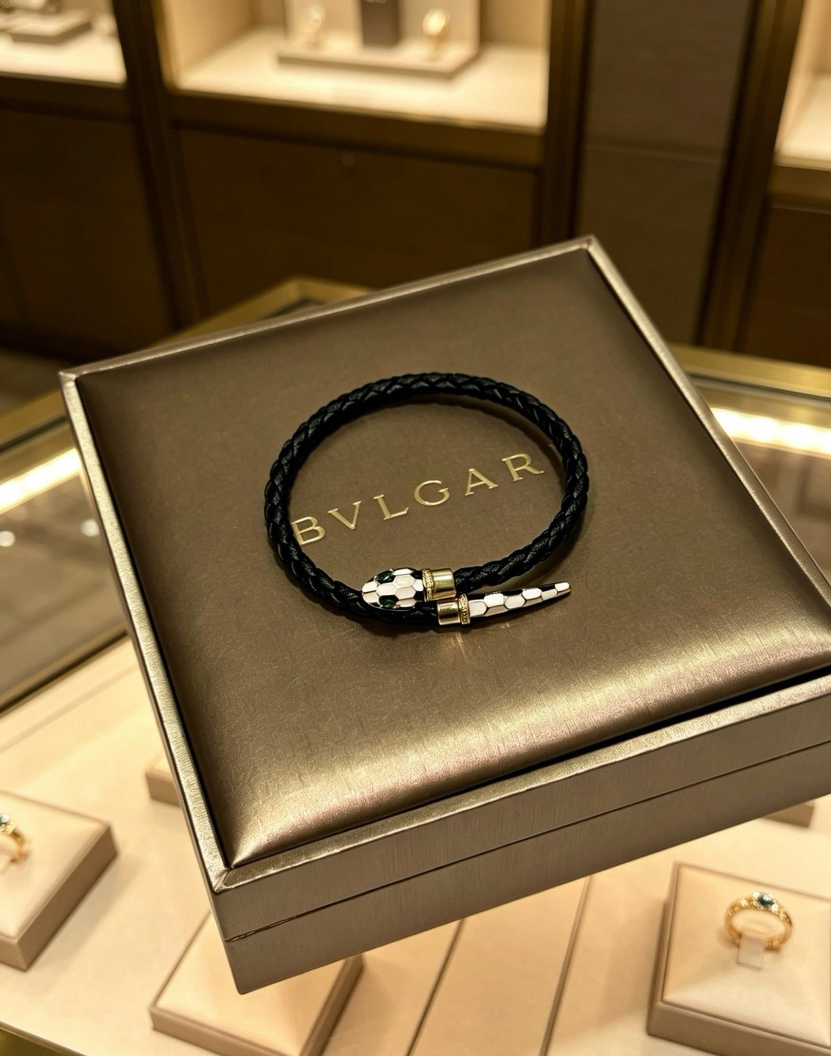 Bvlgari Leather & Sterling Silver Chain Bracelet