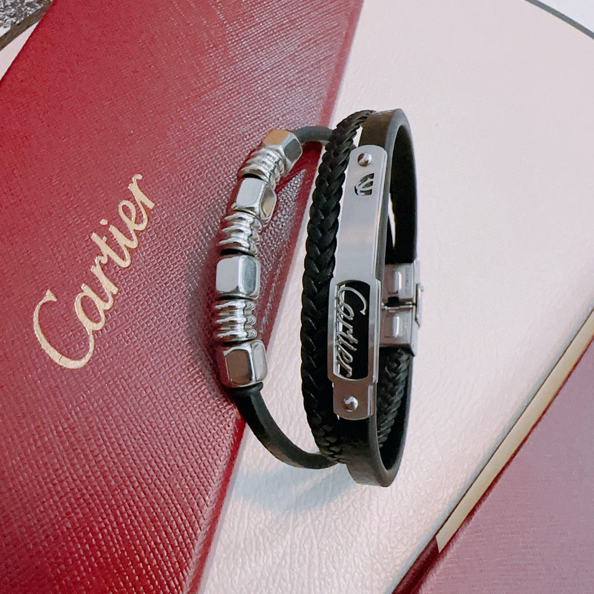 Cartier Leather & Sterling Silver Chain Bracelet