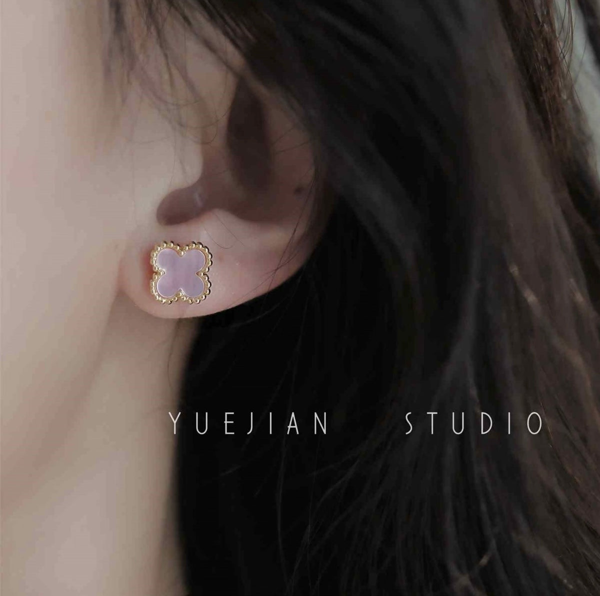 Van Cleef & Arpels Pink Brass Clover Earrings