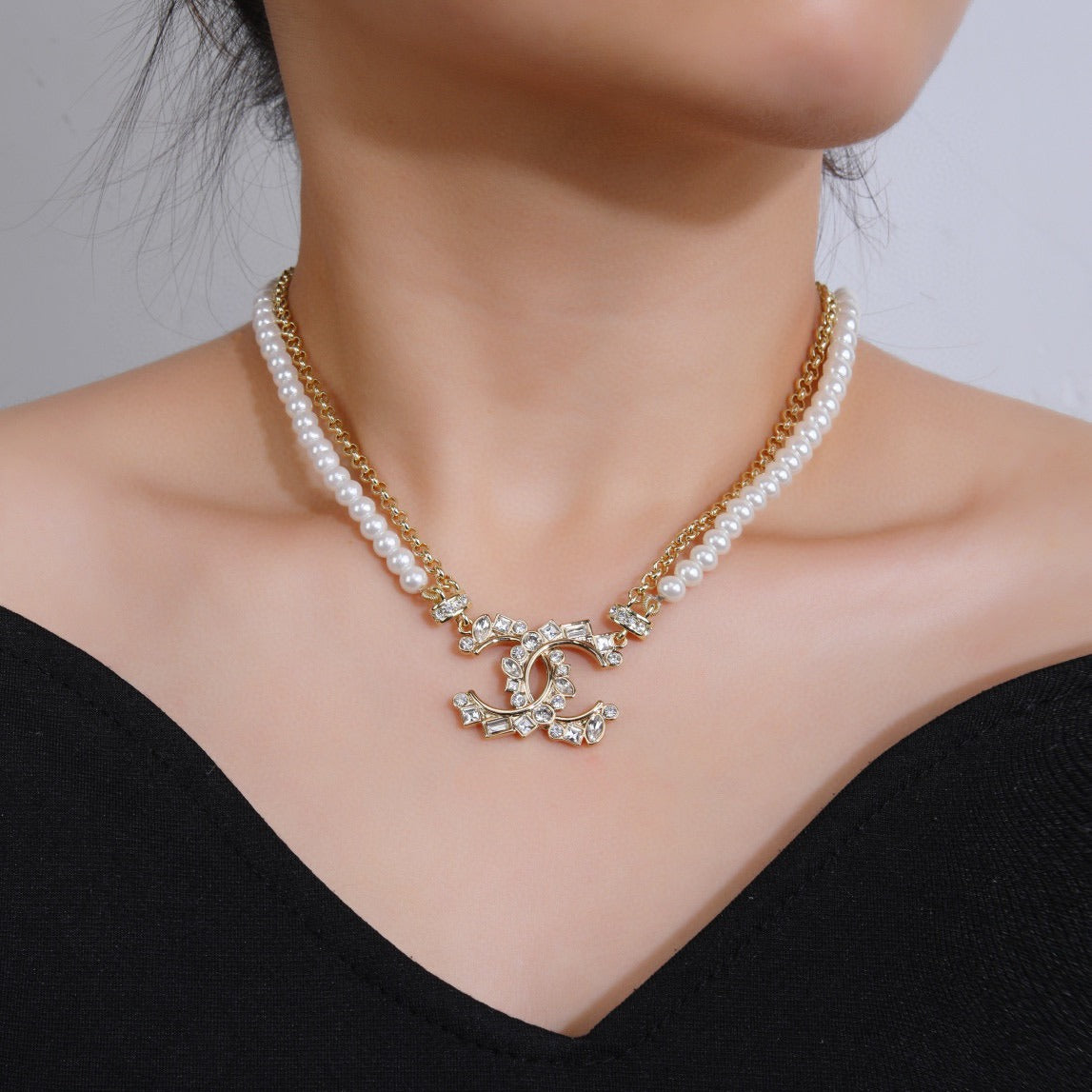 Chanel Brass Pearl Necklace