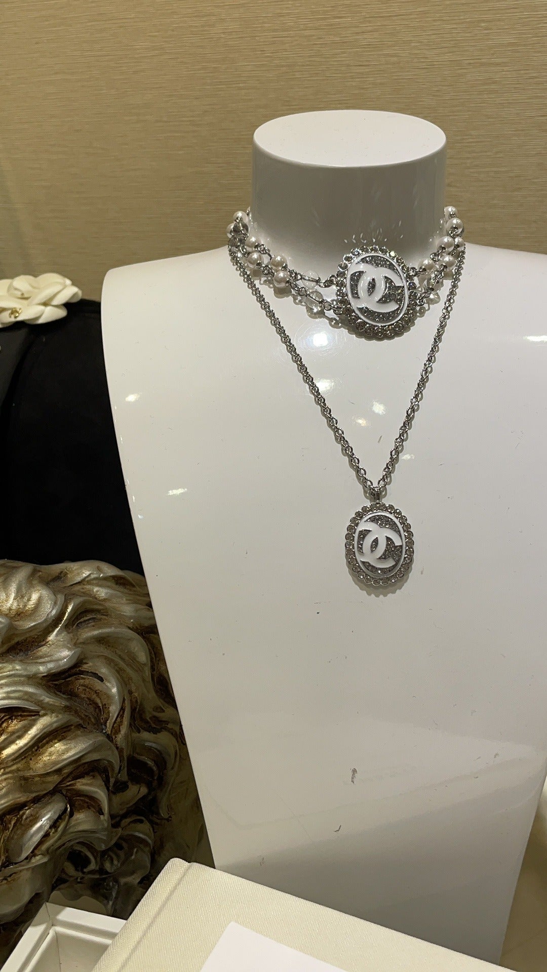 Chanel White Brass Pearl Necklace