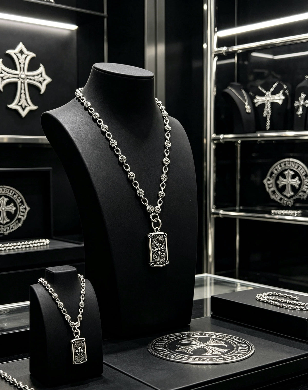 Chrome Hearts Sterling Silver Cross Necklace