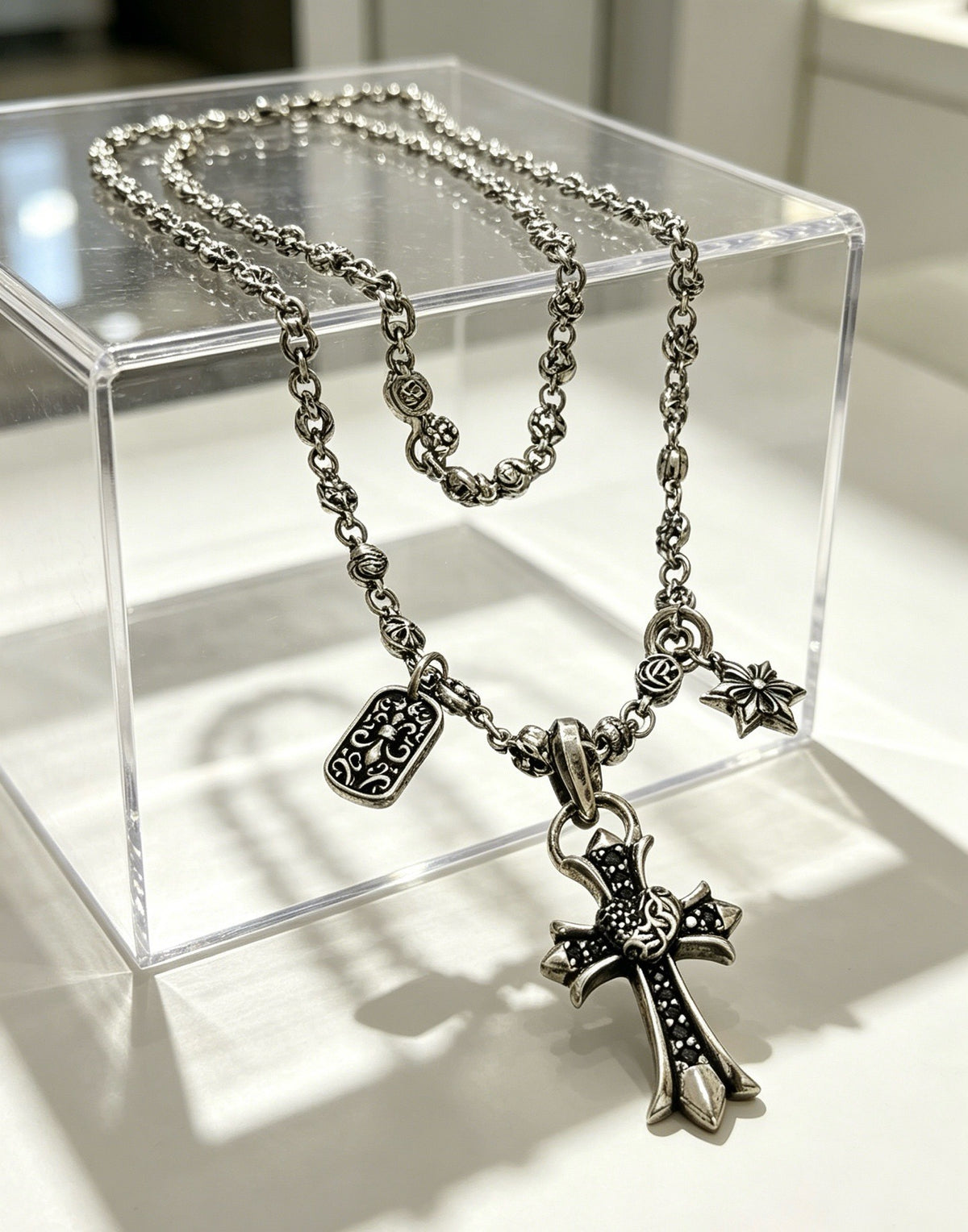 Chrome Hearts Sterling Silver Cross Necklace