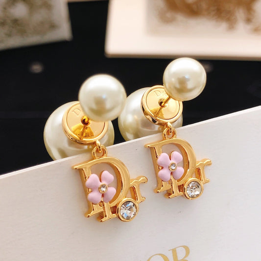 Dior Pink Brass Floral Earrings