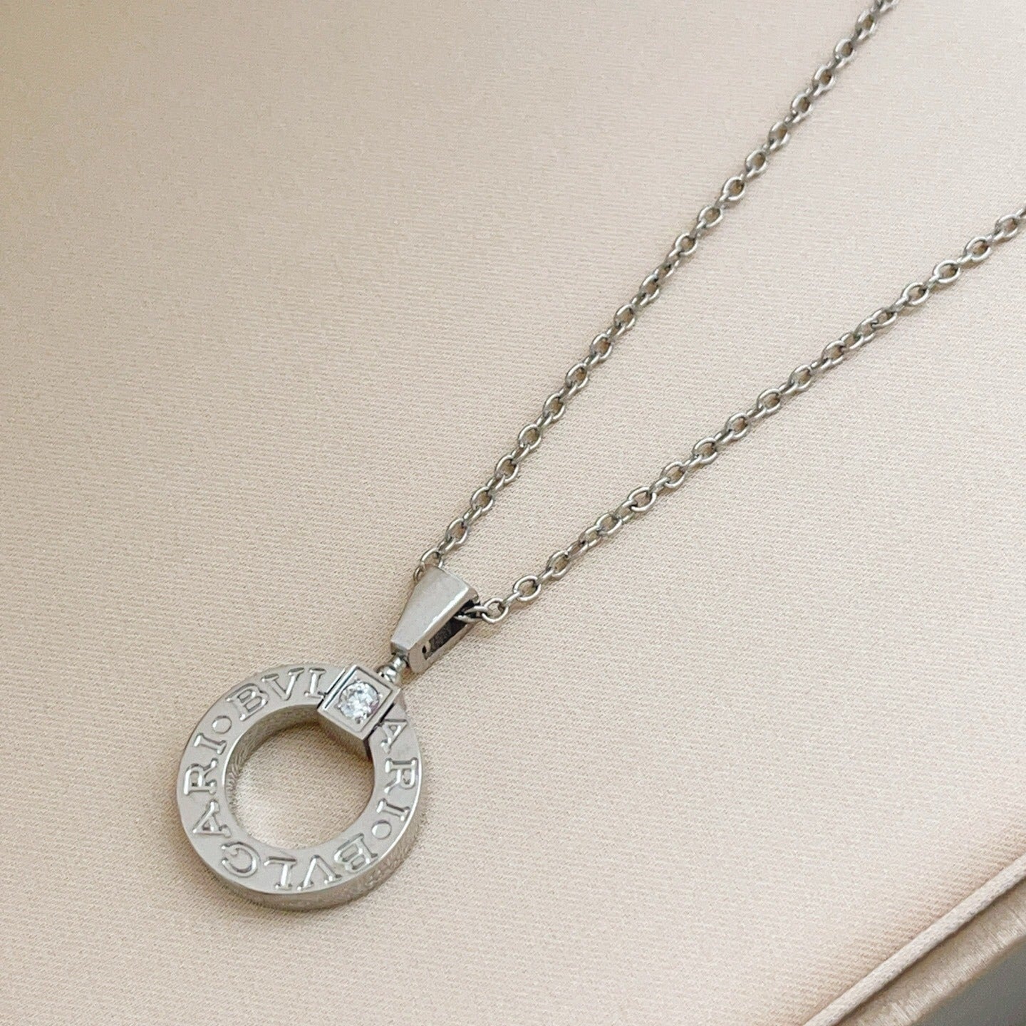 Bvlgari Silver Brass Solitaire Necklace