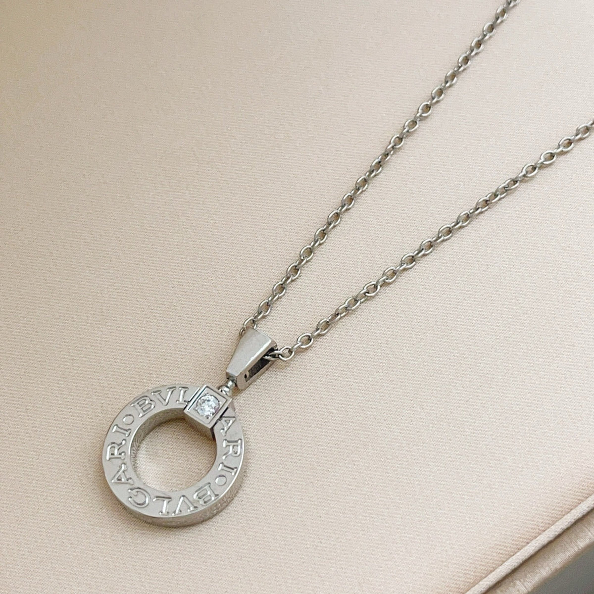 Bvlgari Silver Brass Solitaire Necklace