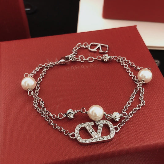 Valentino Brass Pearl Bracelet