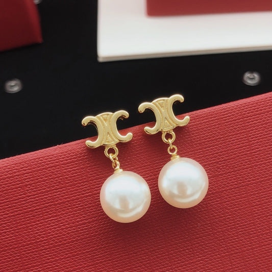 Celine Brass Pearl Earrings