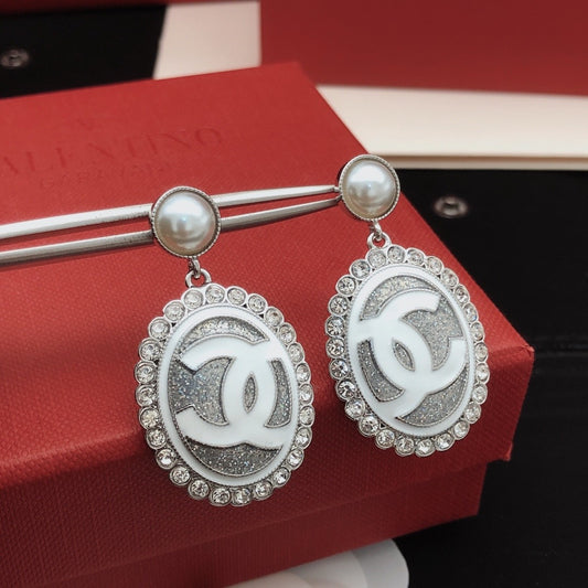 Chanel White Brass Round Earrings