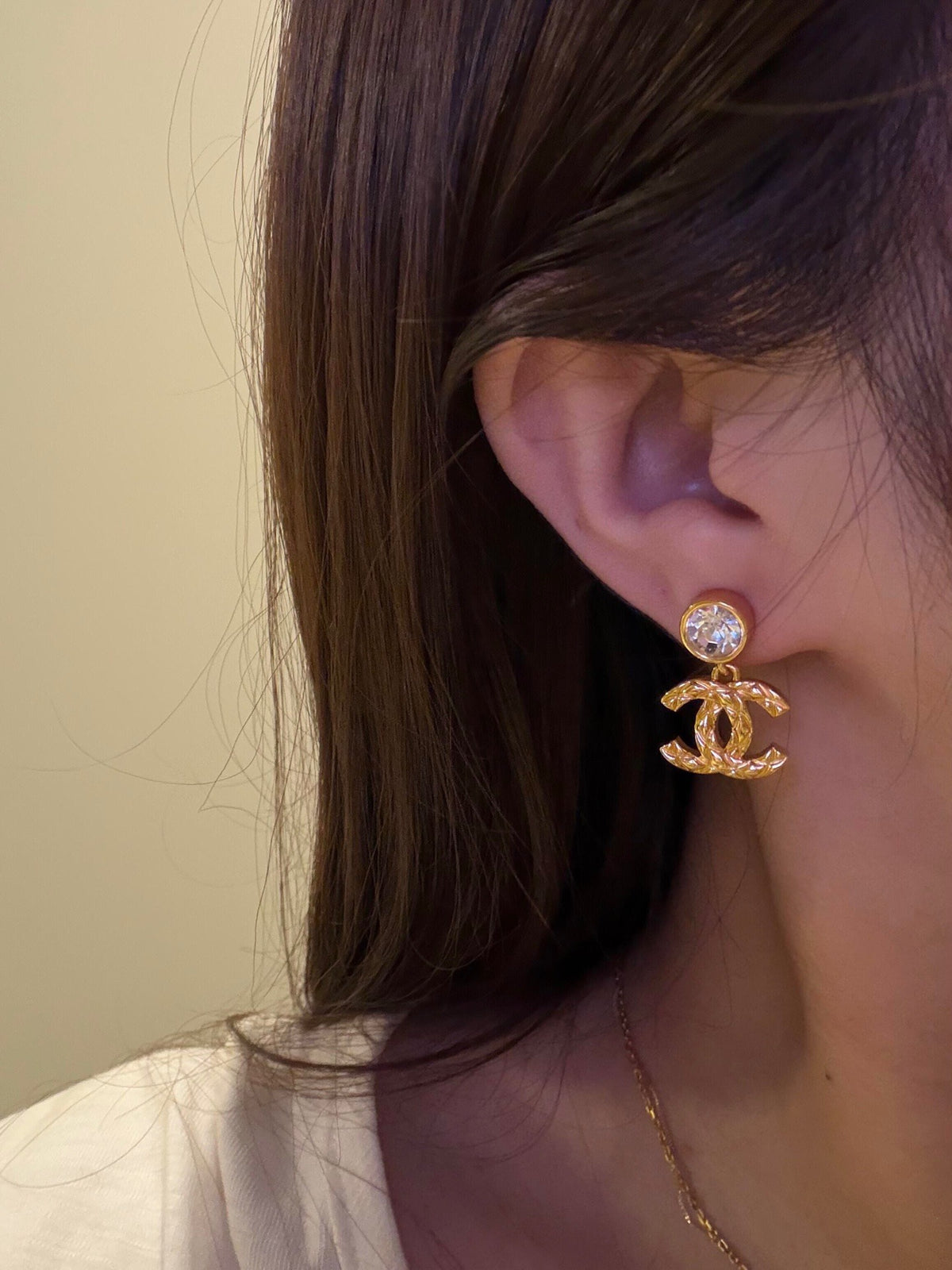 Chanel Brass Solitaire Earrings