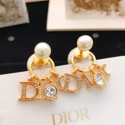 Dior Gold Brass Logo Earrings