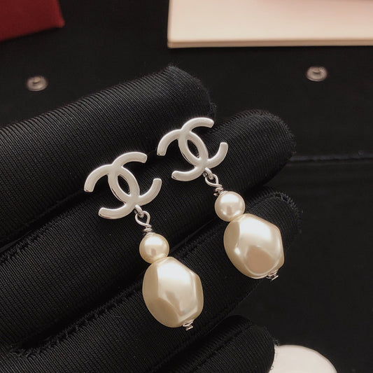 Chanel Brass Pearl Earrings