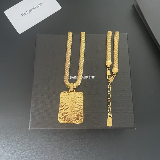 Saint Laurent Brass Logo Necklace