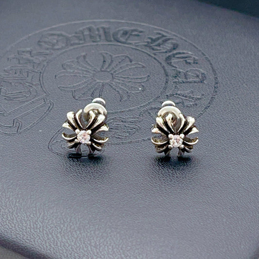 Chrome Hearts Silver Brass Solitaire Earrings