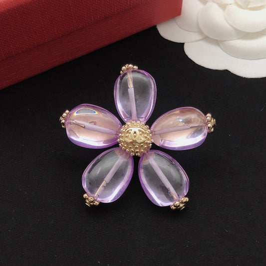 Chanel Purple Brass Floral Brooch