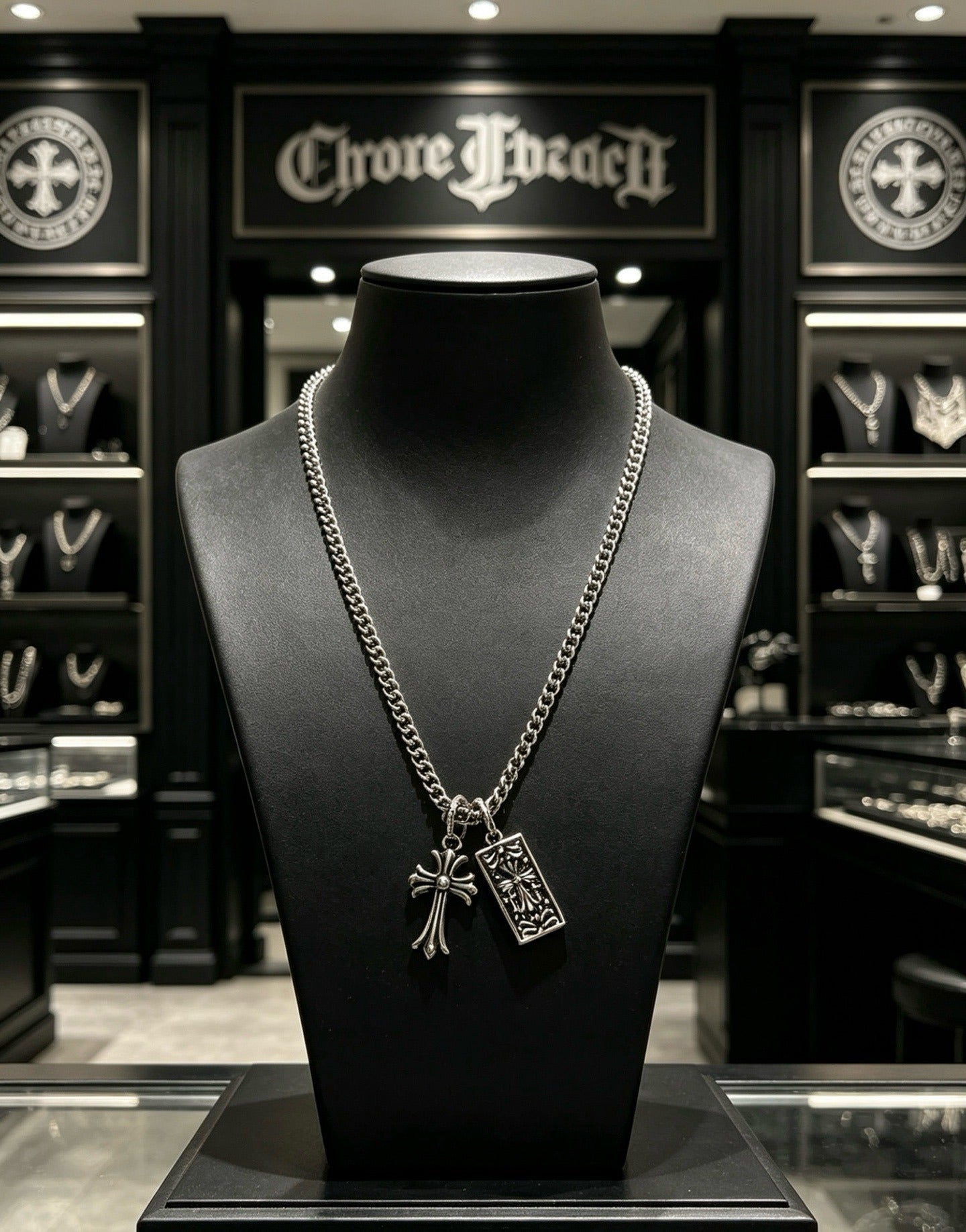 Chrome Hearts Sterling Silver Cross Necklace