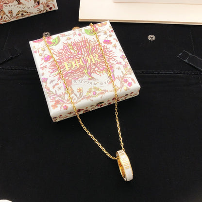 Dior White Brass Round Necklace