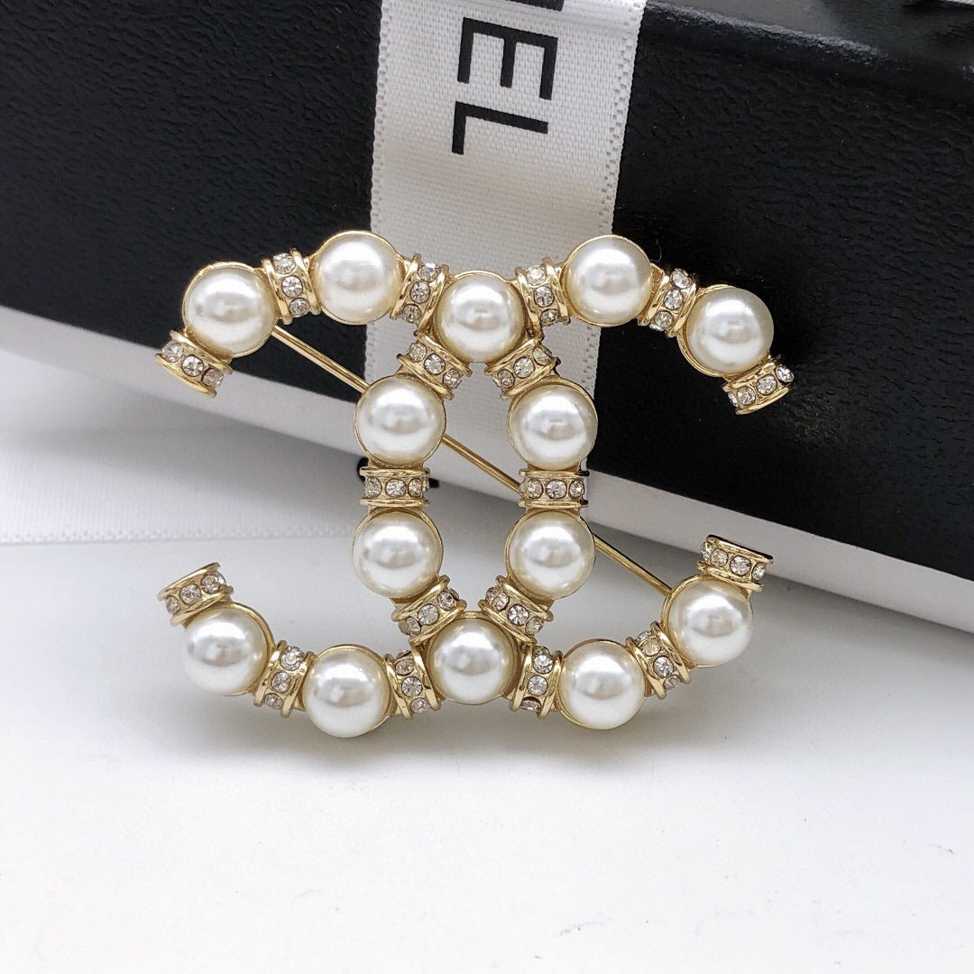 Chanel Brass & Sterling Silver Pearl Brooch