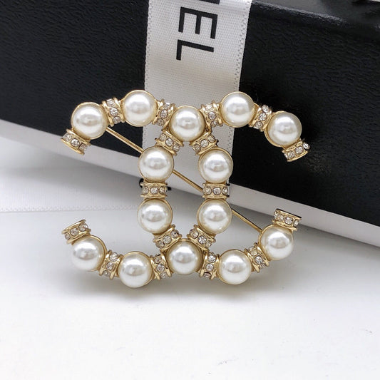 Chanel Brass & Sterling Silver Pearl Brooch