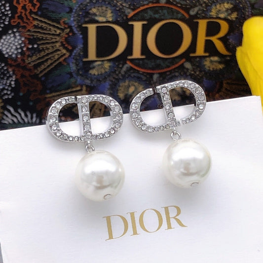 Dior Silver Brass & Sterling Silver Pearl Earrings