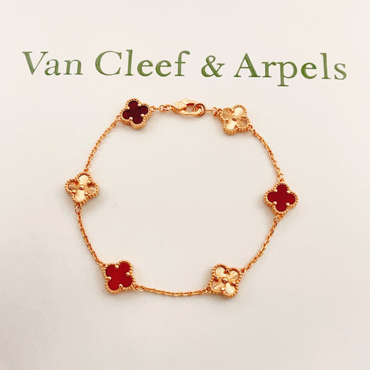 Van Cleef & Arpels Red Brass Clover Bracelet