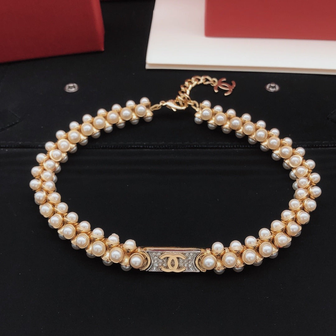 Chanel Brass Pearl Necklace