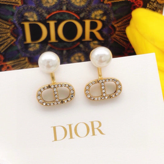 Dior Brass & Sterling Silver Pearl Earrings