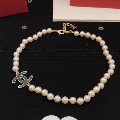 Chanel Black Brass Pearl Necklace