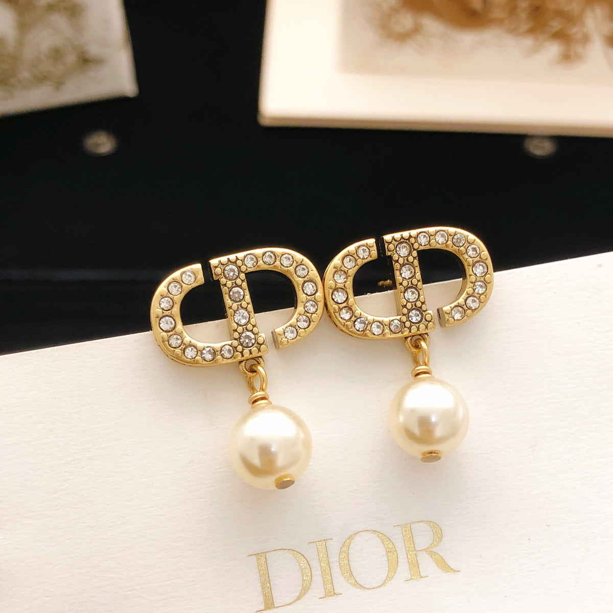 Dior Brass Pearl Earrings