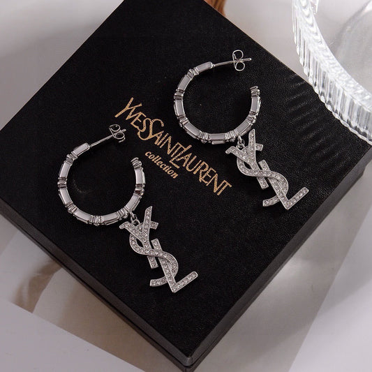 Saint Laurent Brass Logo Earrings