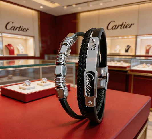 Cartier Leather & Sterling Silver Chain Bracelet