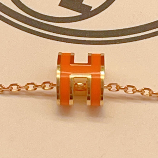 Hermes Orange Brass Necklace