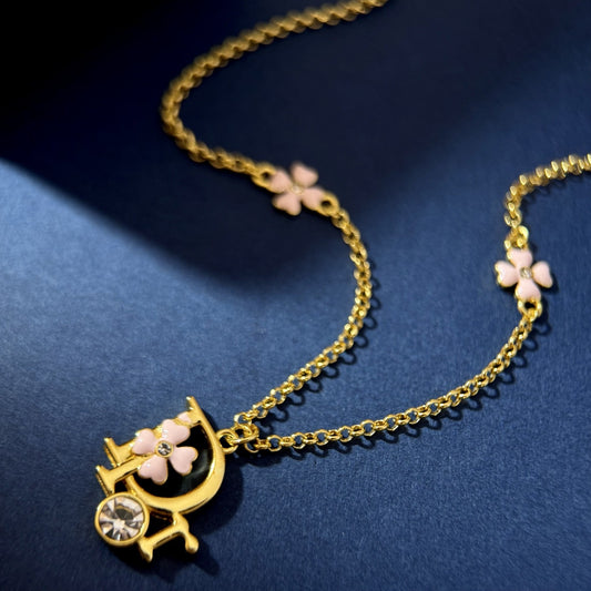 Dior Pink Brass Clover Necklace