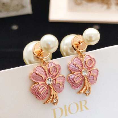 Dior Pink Brass Clover Earrings