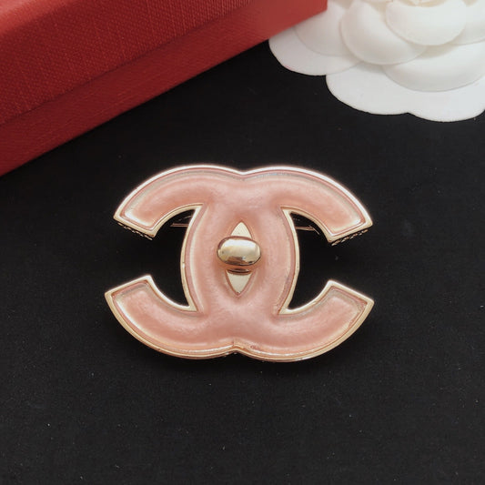 Chanel Pink Brass Brooch
