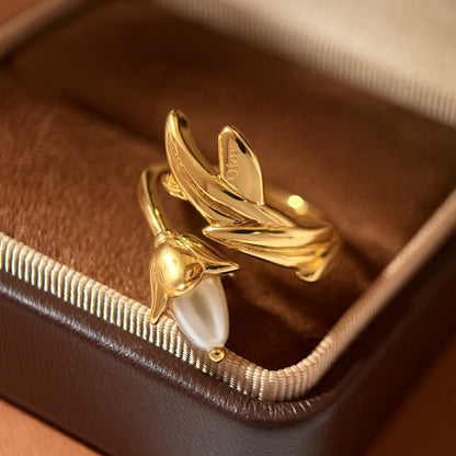 Dior Gold Brass Pearl Ring