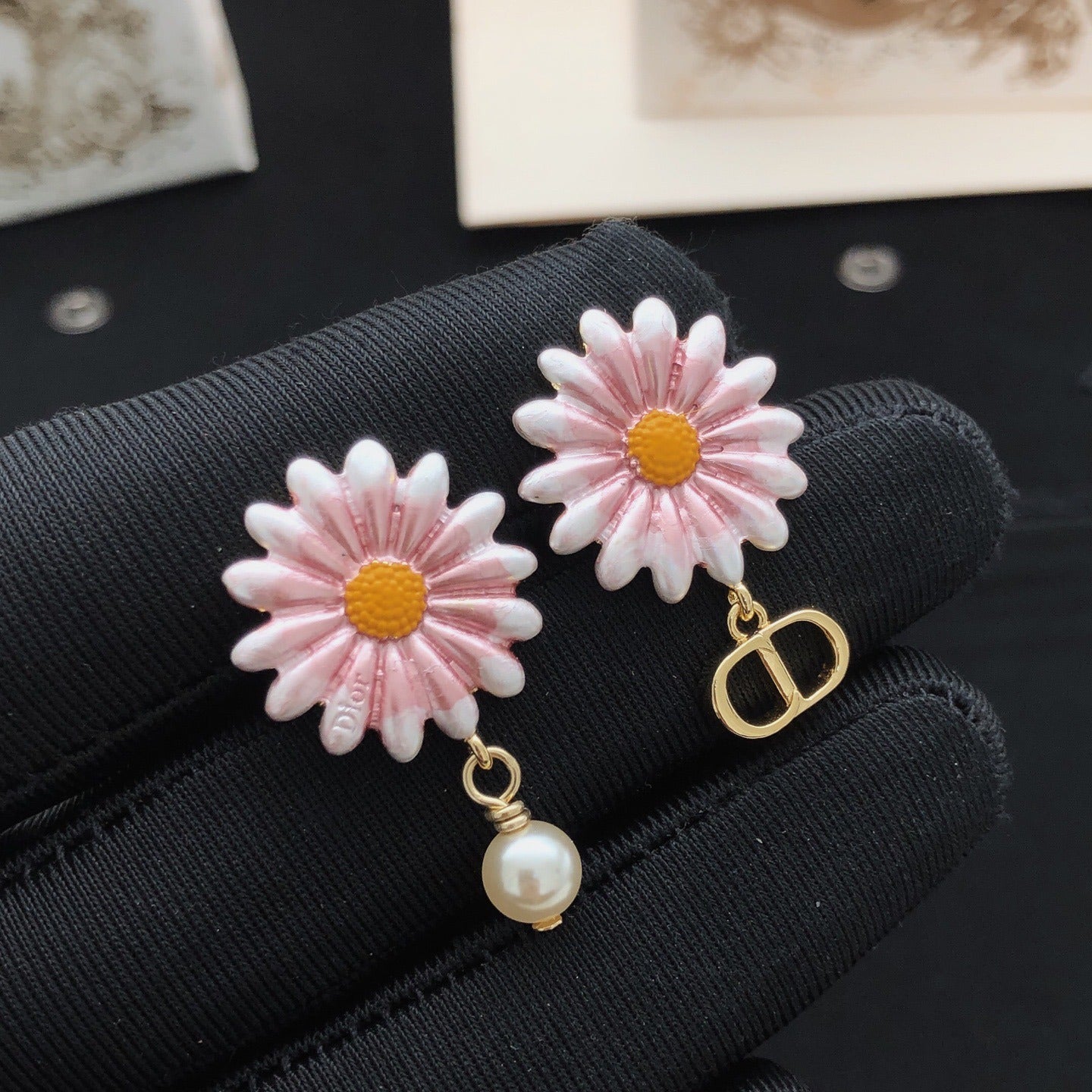 Dior Pink Brass Floral Earrings