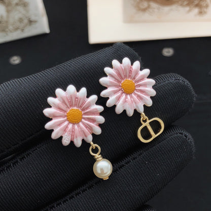 Dior Pink Brass Floral Earrings