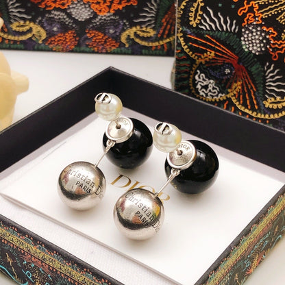 Dior Black Brass Pearl Earrings
