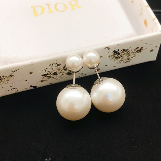 Dior White Sterling Silver Pearl Earrings