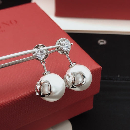 Valentino Brass Pearl Earrings