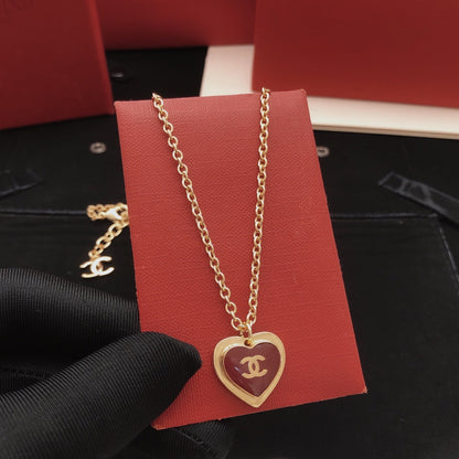 Chanel Red Brass Heart Necklace