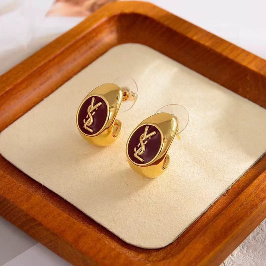 Saint Laurent Brass Logo Earrings