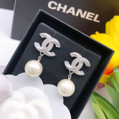 Chanel Silver Pearl Earrings